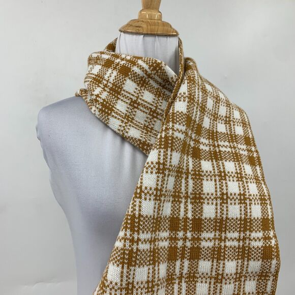 Timberland Knit Scarf Women 62X10 Spice Cream Buffalo Plaid Cozy Soft Rib Trim - Picture 3 of 16